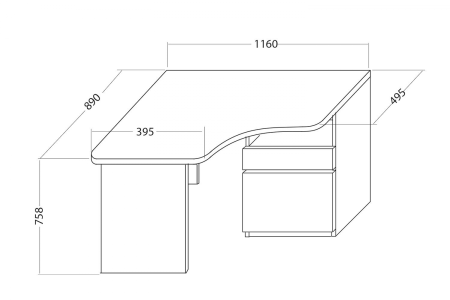 Чертеж стола письменного углового